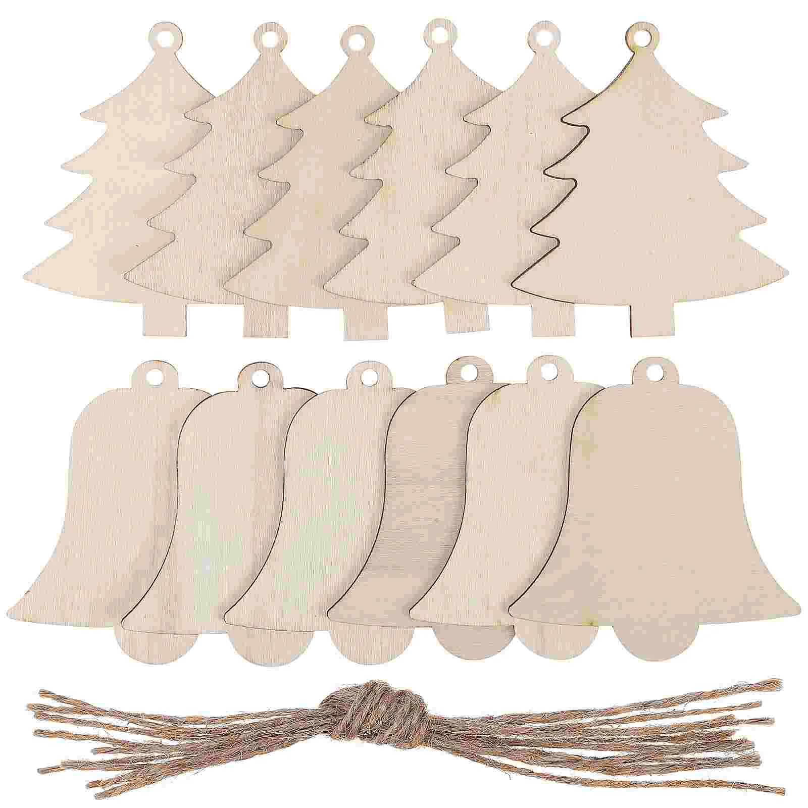 

40 Pcs Chip Christmas Pendants Tree Bells Birthday Decoration for Girl Wooden Ornaments Boxwood Xmas Supply