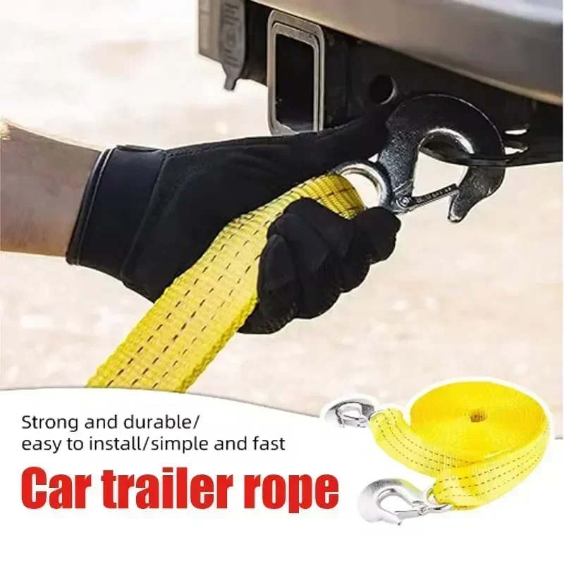 1pcs 4M 5Ton Car Tow Cable Towing Pull Rope Strap With Hooks Portable Self-driving Tourism Heavy Rescue Rope Car Accessories