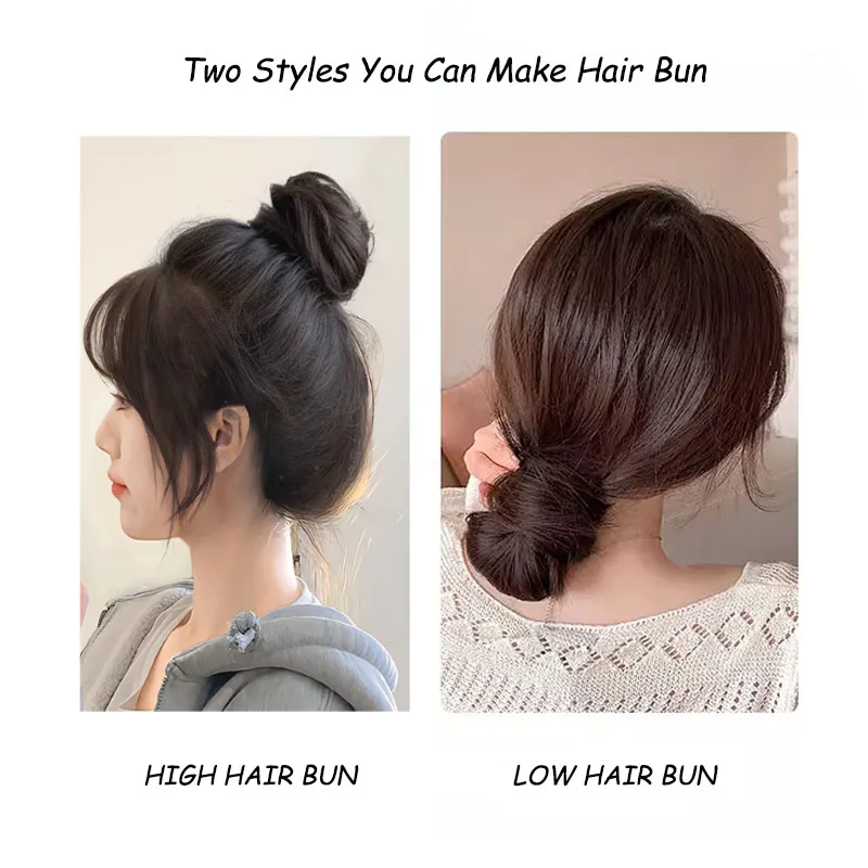 Synthetic DIY hair bun ponytail with leather band self winding ball head curly hair bun straight black brown synthetic ponytail synthetic hair accessories