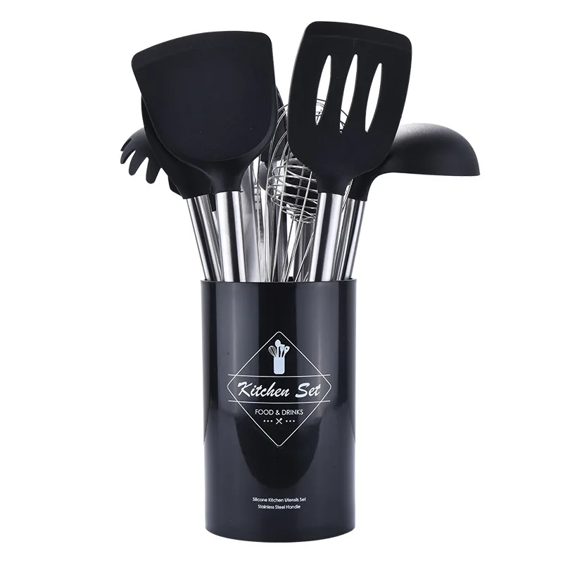 New Stainless Steel Food Grade Silicone Cooking Spoon Soup Ladle-Egg Spatula Turner Kitchen Tools Cooking Utensil Set Red Black
