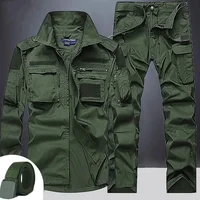 Summer Sets Mens Outdoor Breathable Multiple Pockets Combat Long Sleeve Shirts Cargo Pants Suits Male 1