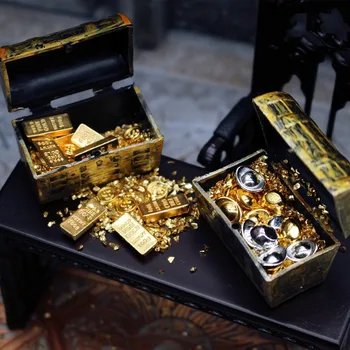 Modello in miniatura per casa delle bambole Monete d'oro Barrette d'oro Lingotti del tesoro Scatole del tesoro Accessori per casa delle bambole Mini ornamenti modello