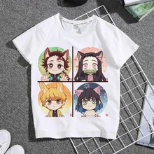 

T-shirt Hot Sale Anime Demon Print White Children Tee Shirts Children Japanese Manga Boy/girl Tops Summer Baby Casual Clothes