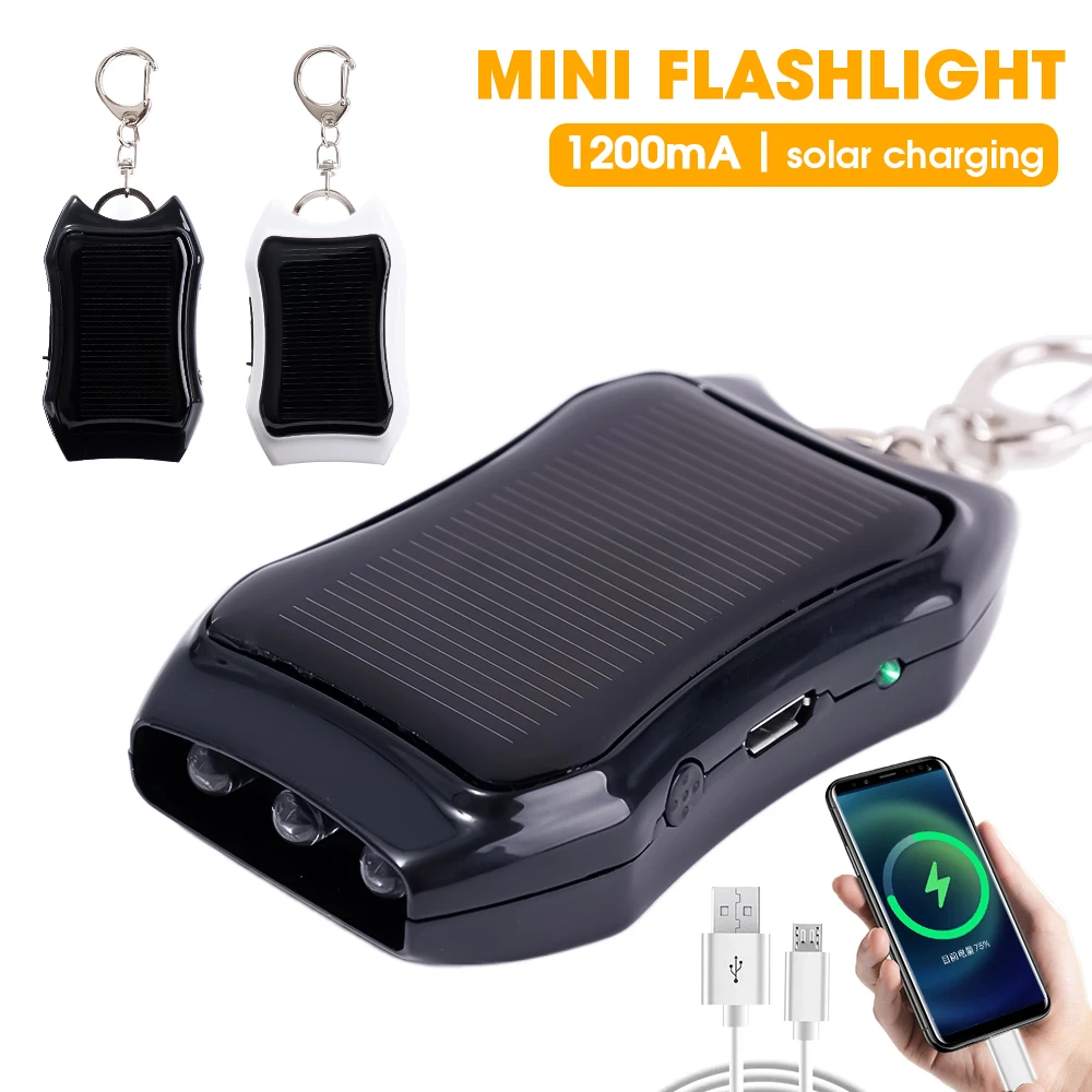 

Portable Solar Car Keychain Power Bank Energy Saving Charger Outdoor Camping Torch Keychain USB Port External Charger 1200mAH