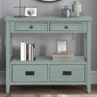 Farmhouse Pine Wood Console Table with 4 Drawers & 1 Storage Shelf - Retro Blue 2