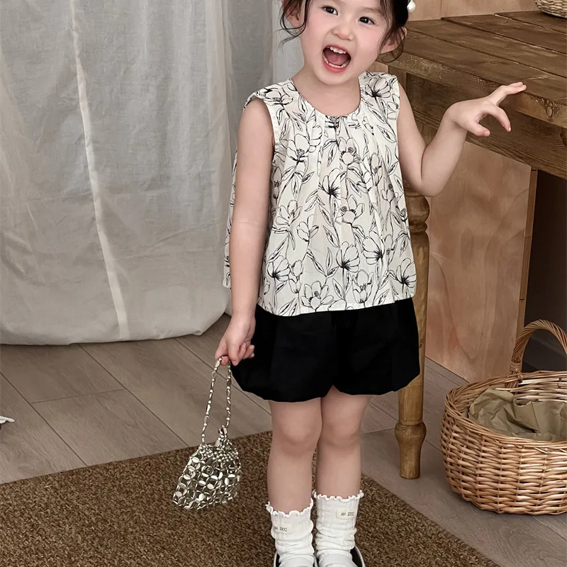 Summer Korean Version of Children's Bud Culottes Girl Baby Cute Sweet Elastic Waist Black Pumpkin Shorts