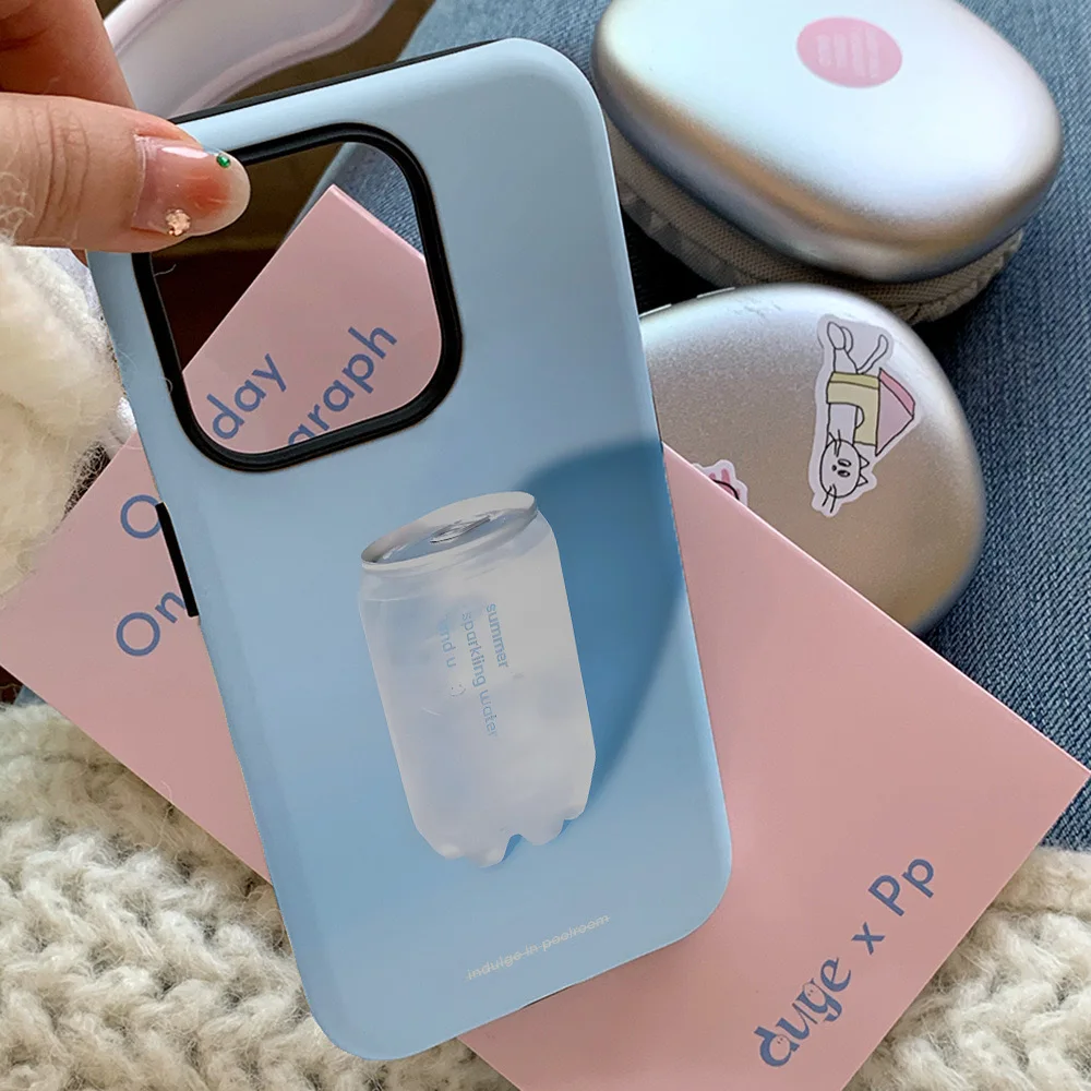 Korean Ins Blue Soda Design Acrylic Hard Phone Case