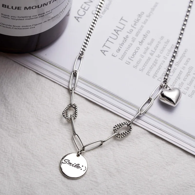 

925 Sterling Silver Smile Face Letter Necklace for Women Ladies Elegant Chain Necklace Fashion Heart Fine Jewelry Round Necklace