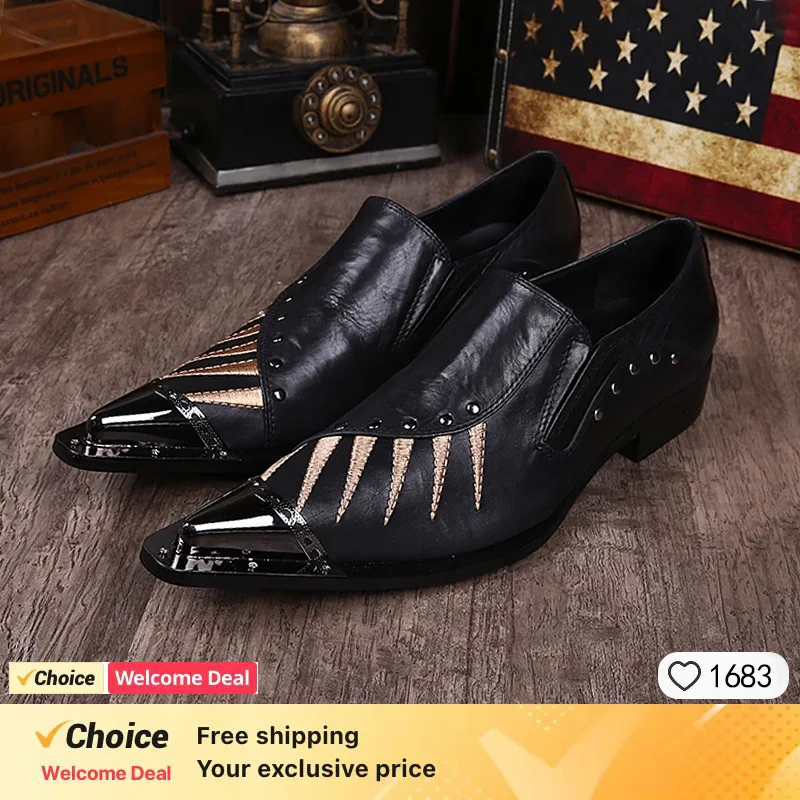 Luxurious New Genuine Leather Men Shoes Gold Pointed Toe Slip-on White Party Dress Wedding Shoes Oxfords
