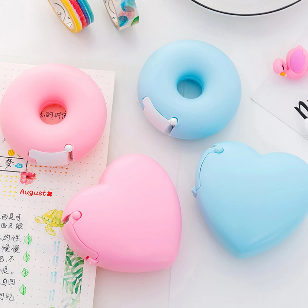 

Lovely Doughnut/Heart Tape Dispenser Plastic Tape Cutter Roll Tape Storage Organizer Dispenser Office School Supplies