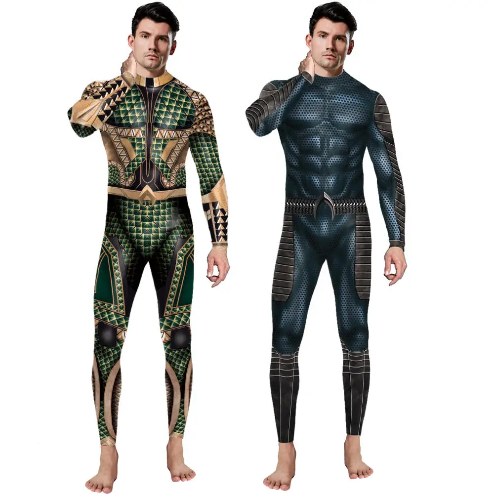 [You're My Secret] Movie Aquaman Cosplay Jumpsuit Men Jumpsuit Halloween Muscle Cosplay Costumes Role Playing Dress Up Outfit