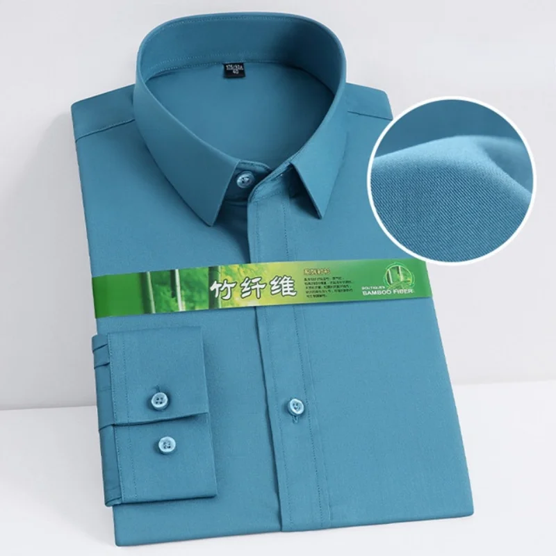 Men Dress Shirts Casual Shirts Bamboo Fiber Elastic Anti-wrinkle Long-sleeved 8XL7XL