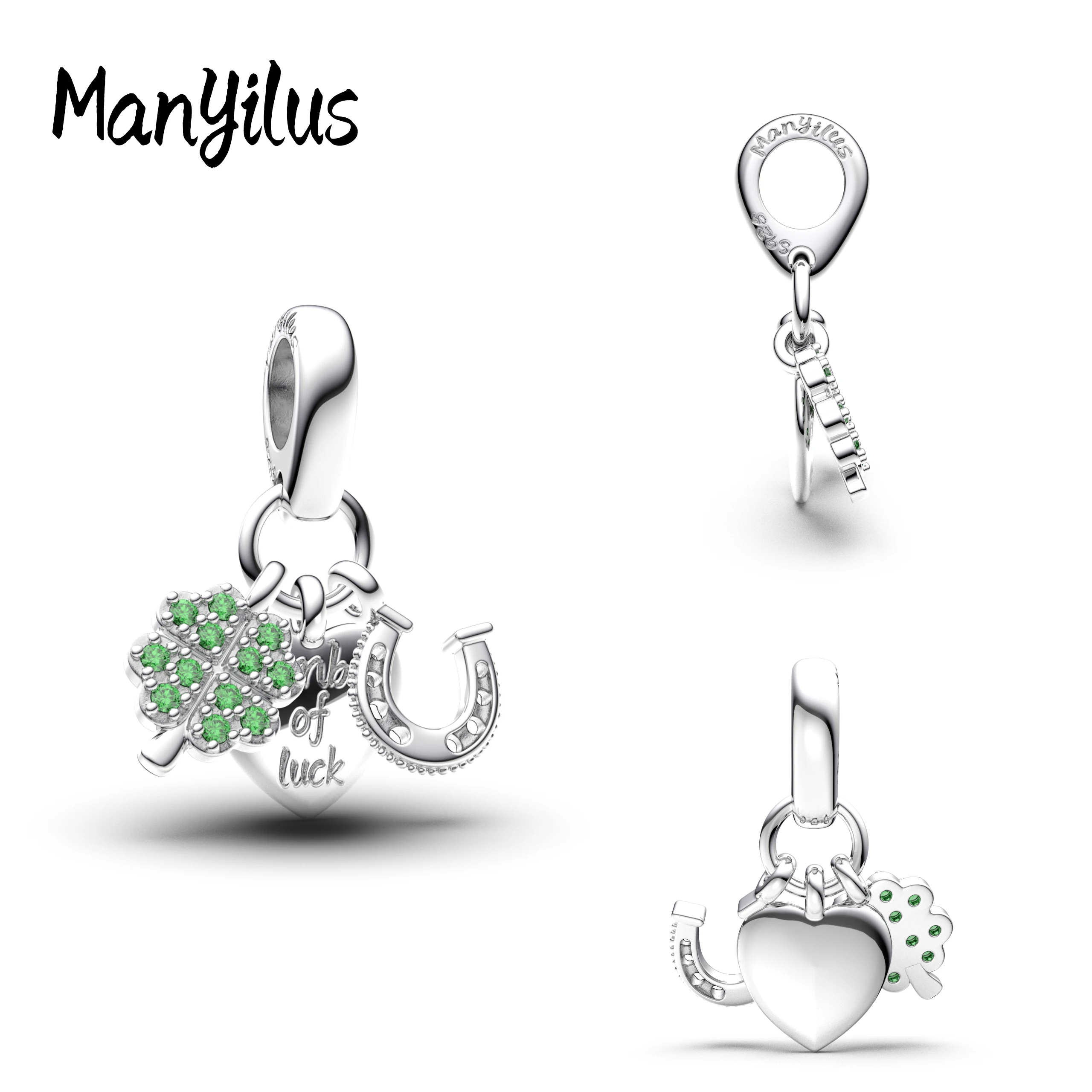 마닐루스 2025 핫 세일 네잎클로버 참 S 키체인 비즈 참 925 오리지널 팔찌 ..