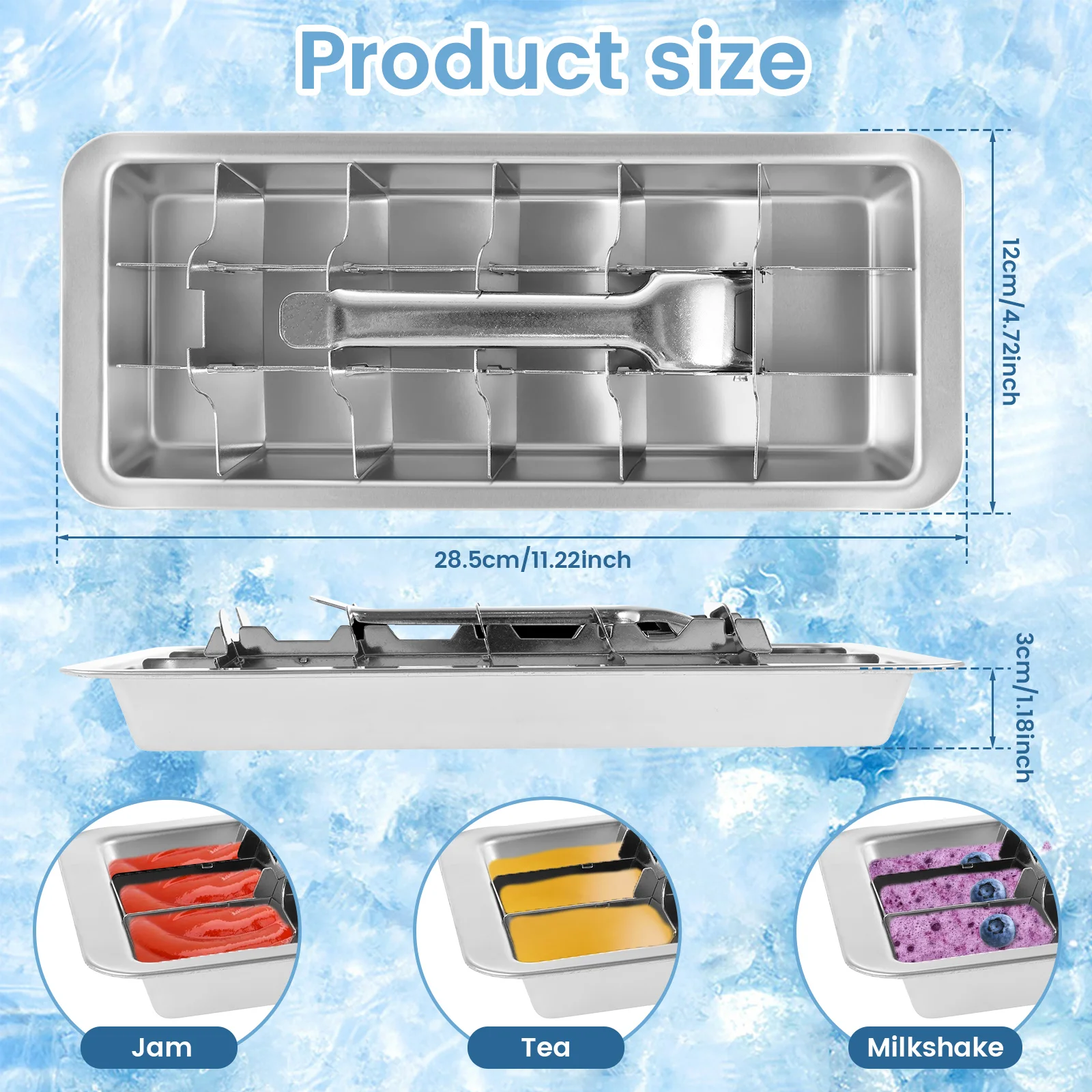 Ice Mold 4/1pcs Stainless Steel Ice Cube Tray Removable Ice Cube Maker with Handle Mold for Cocktail, Coffee Fruit Juice Drink