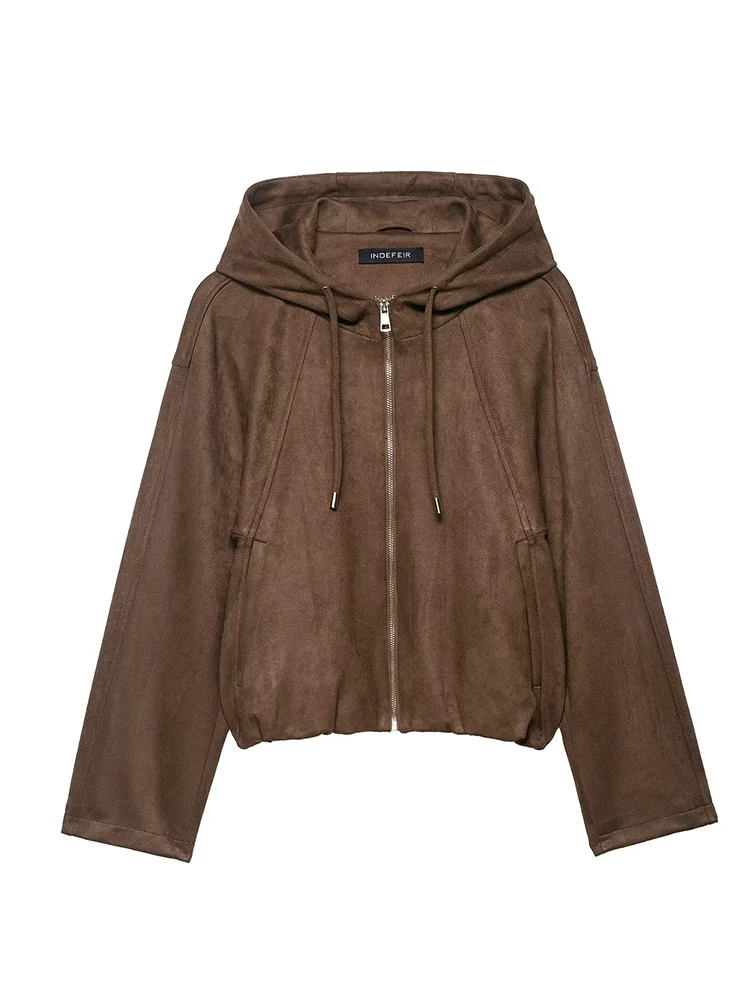 Women's Fashion Warm Hooded Jacket Autumn New Long Sleeve Pocket Zipper Short Coat Ladies Commuter Casual Solid Jacket