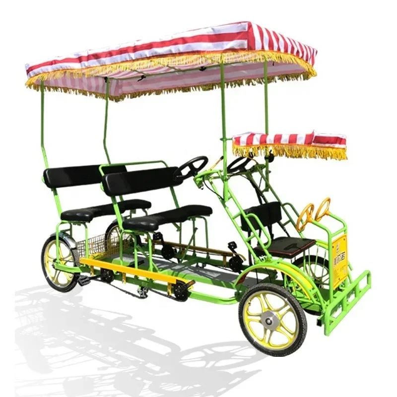 Park Seaside Cycling Rental Fashion Family 4 Wheel Pedal Bike Adult Pedal Car Coppia Fun Surrey Bike Tandem Bicycle In Vendita