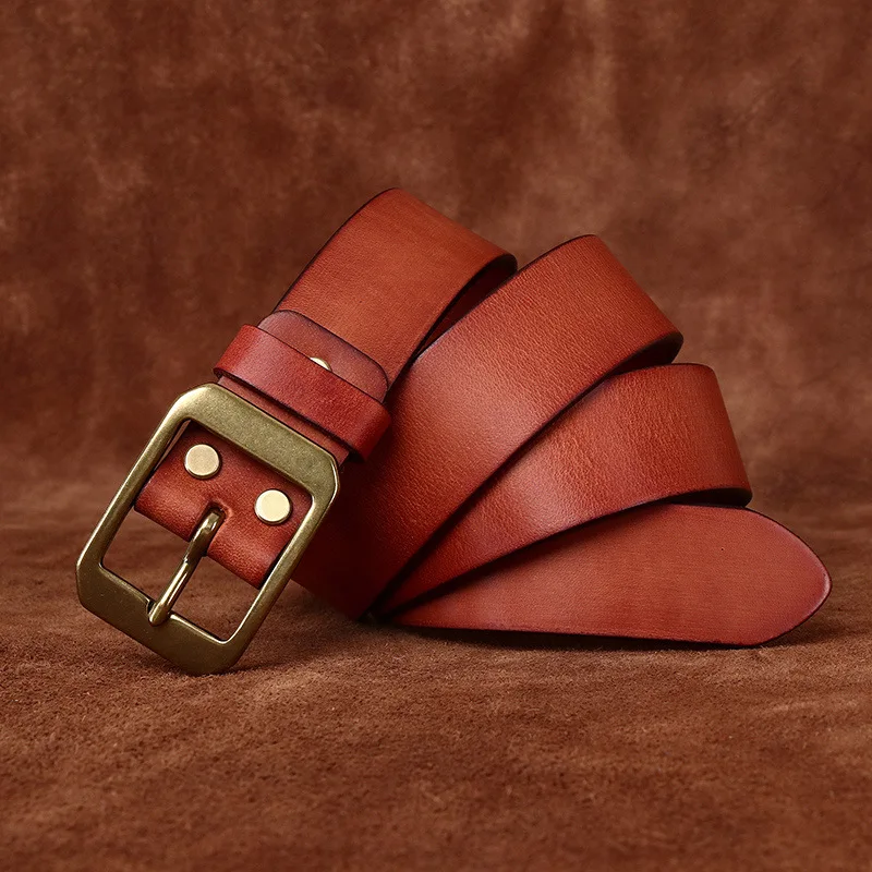 3.8CM Pure Cowhide High Quality Genuine Leather Belts for Men Brand Strap Male Brass Buckle Vintage Jeans Cowboy Luxury Cintos