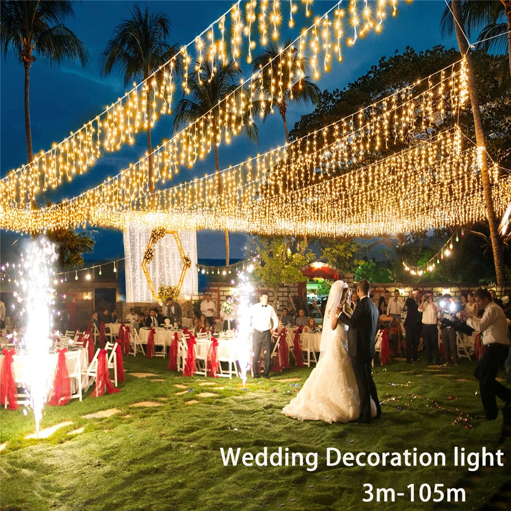 

3M-105M Led Curtain Garland String Light Wedding EID Mubarak Ramadan Decoration for Christmas Birthday 2023 Party Supplies Decor