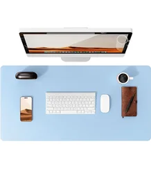 Premium Non - Slip PU Leather Desk Mat - Large Laptop and Office Surface Protector - 80x40 cm (Baby Blue)
