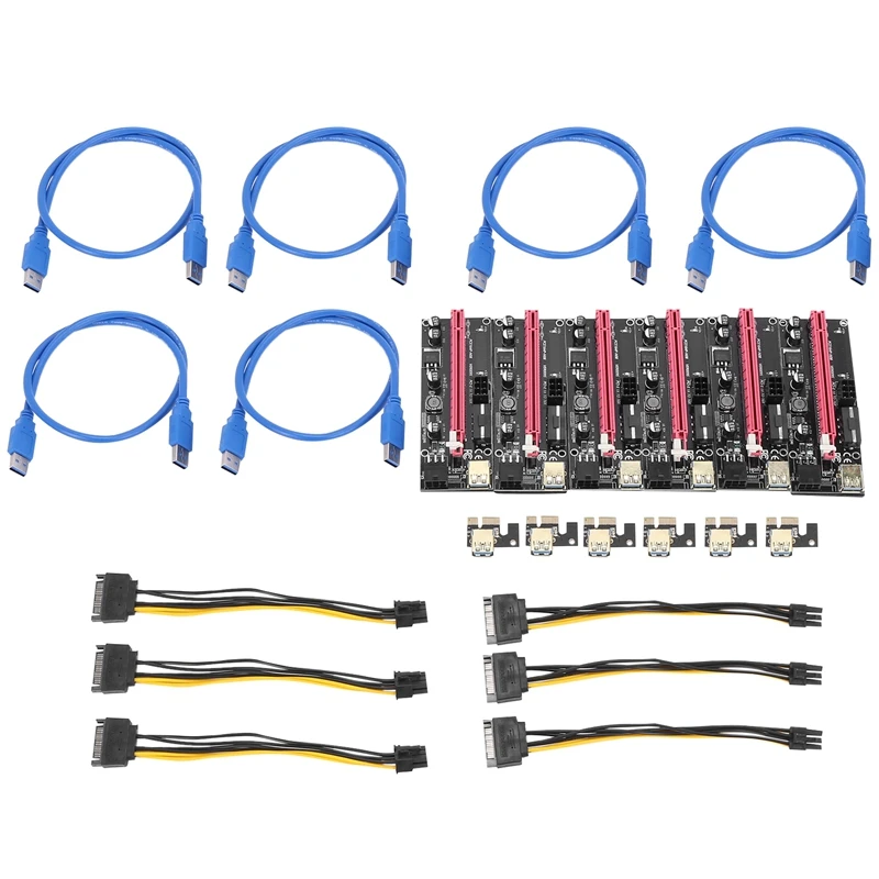 

6Pcs Newest Ver009 Usb 3.0 Pci-E Riser Ver 009S Express 1X 4X 8X 16X Extender Riser Adapter Card Sata 15Pin To 6 Pin Power Cable