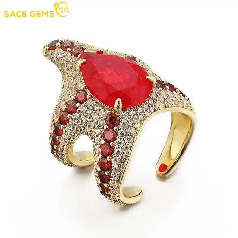 

New S925 Sterling Silver Ring Gold-plated Colored Zircon Starfish Fashion Jewelry Both Men and Women Can Wear Birthday Gifts