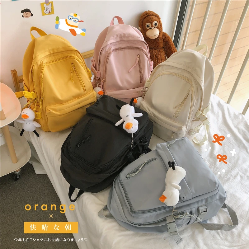 Fashion Backpack Women Multi-Pocket Anti-Theft Backpack Solid Color Nylon School Bag For Girl Large Capacity Cute Travel Backbag