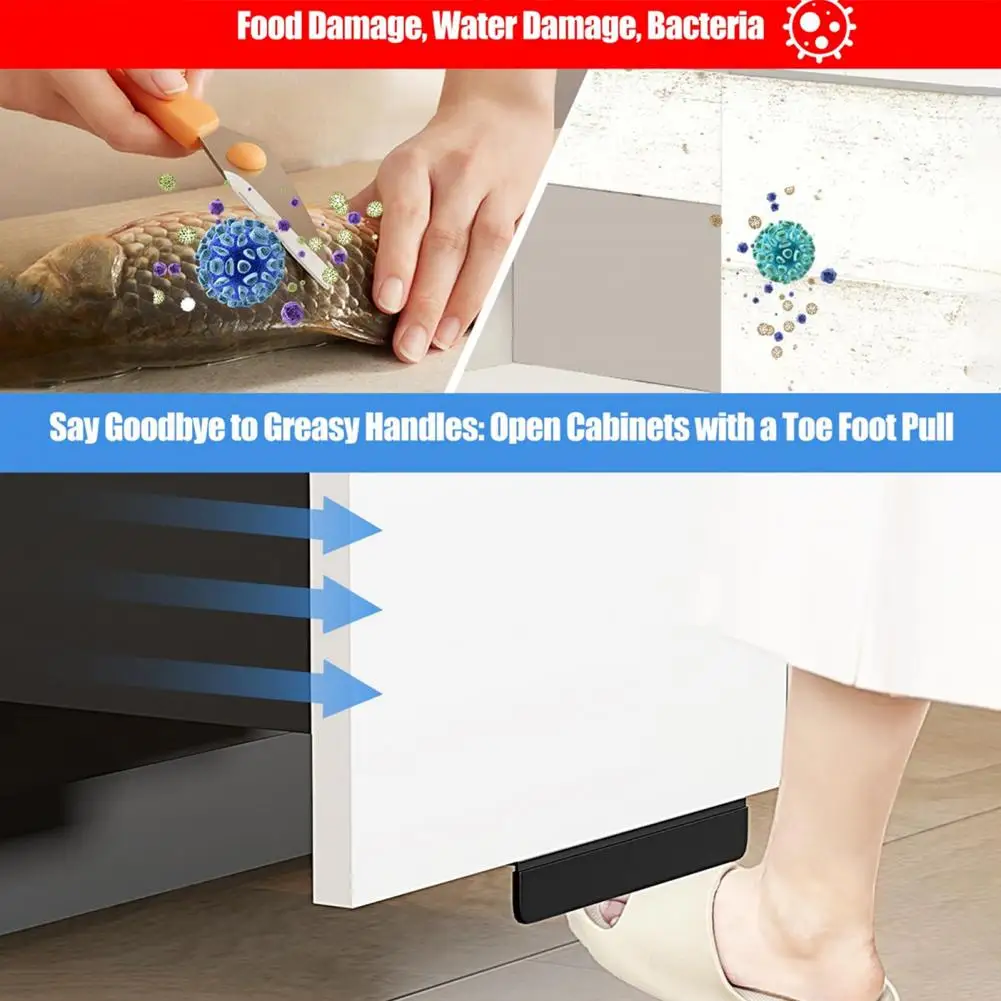 1/2Pcs Trash Cabinet Foot Handle Metal Hands-free Screw Mounted Kitchen Cabinet Door Edge Trash Drawer Foot Pull Handle