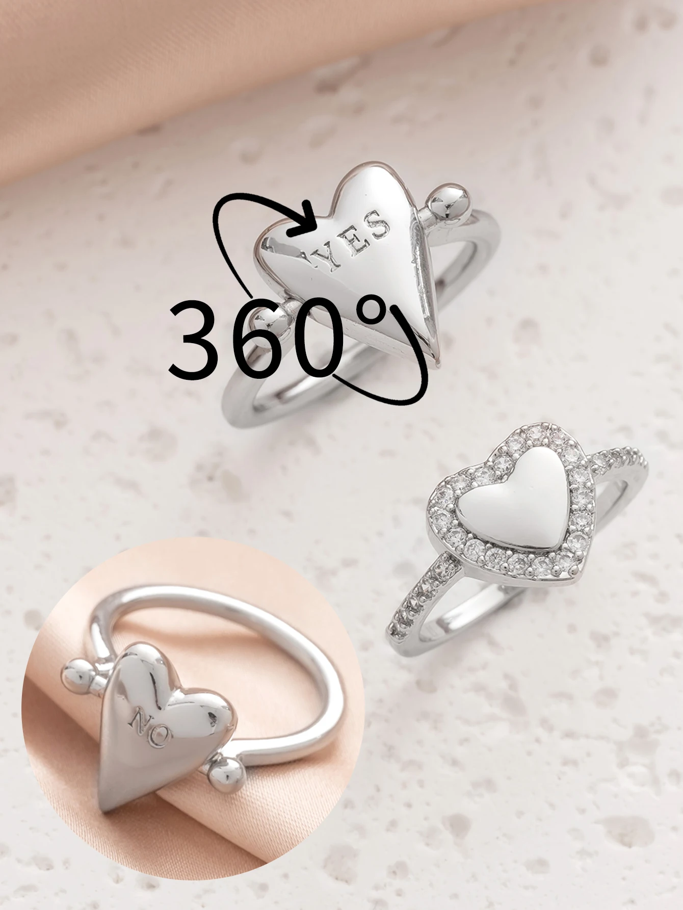 2PCS 360° Rotating Letter Womens Ring