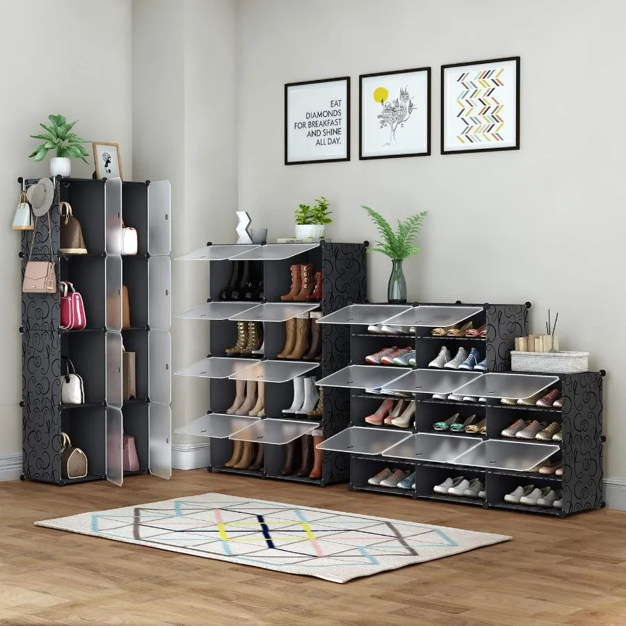 Shoe Rack 8 Tier Shoe Storage Cabinet 32 Pair Plastic Shoe Shelves Organizer for Closet Hallway Bedroom Entryway