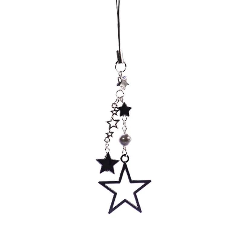 Linda Cadena de teléfono de Estrella Negra, colgante de dijes de teléfono, correa de llavero Kawaii, cordón con cuentas de estrella, accesorios de dibujos animados