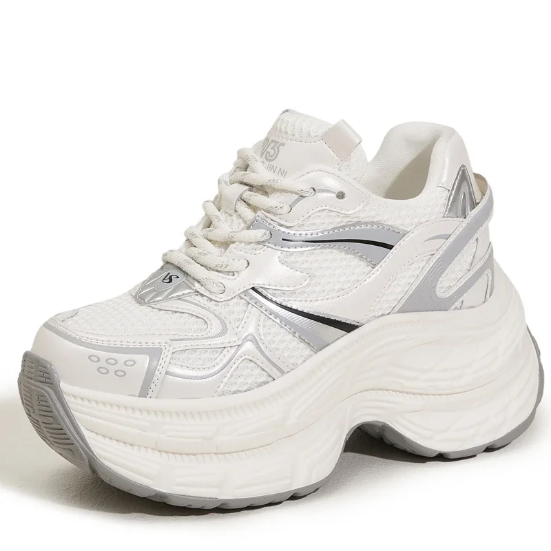 AUTUSPIN 2025 New Arrival Women's Shoes Spring Summer Breathable Mesh Splicing Leather Thick Bottom Sneakers Outdoor Leisure 2