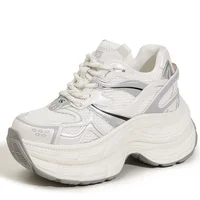 AUTUSPIN 2025 New Arrival Women's Shoes Spring Summer Breathable Mesh Splicing Leather Thick Bottom Sneakers Outdoor Leisure 2