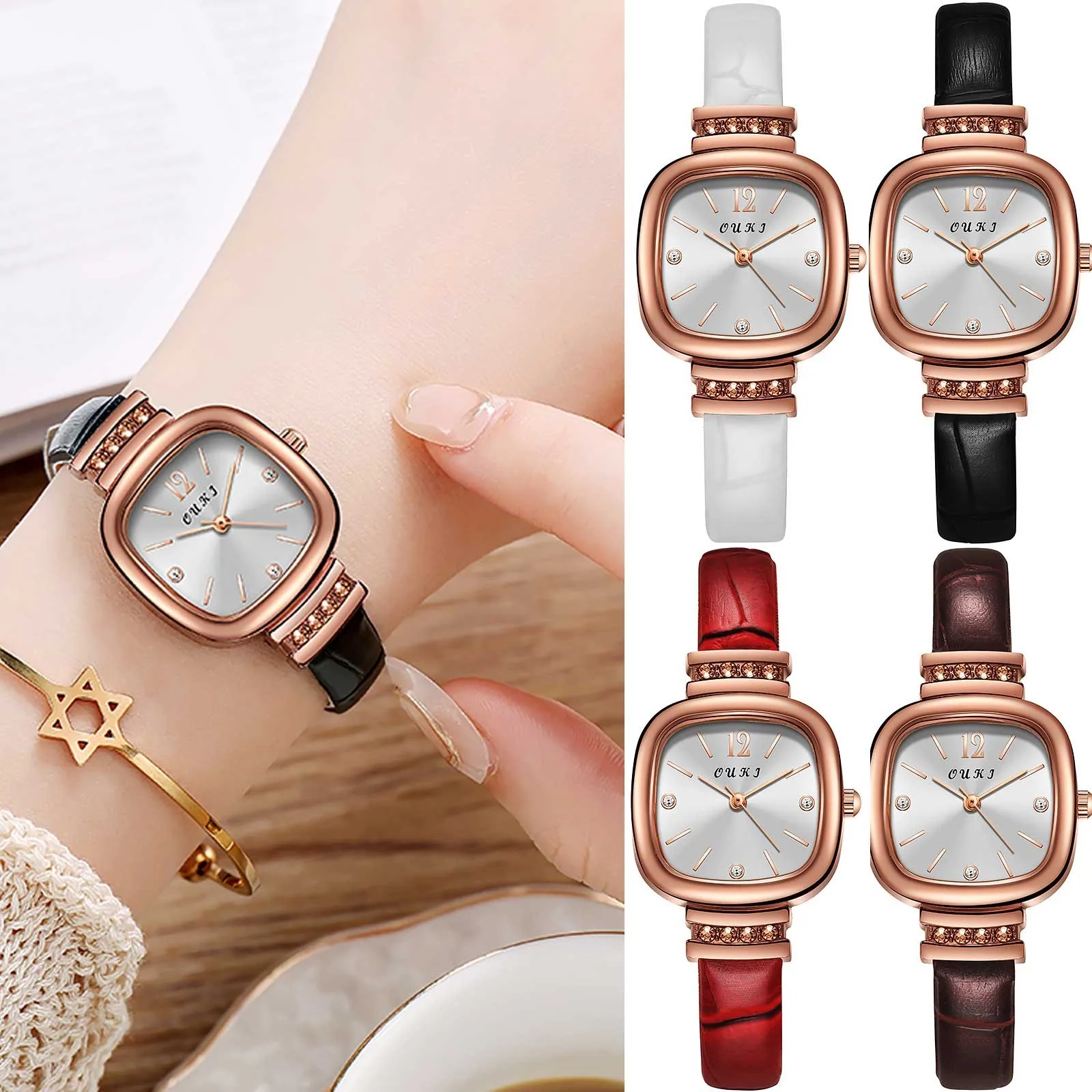 

Simple Fashion Men'S Watches Glass Clock Square Dial Clock Leather Strap Simple Clock Quartz Clock Wristwatch Reloj Hombre