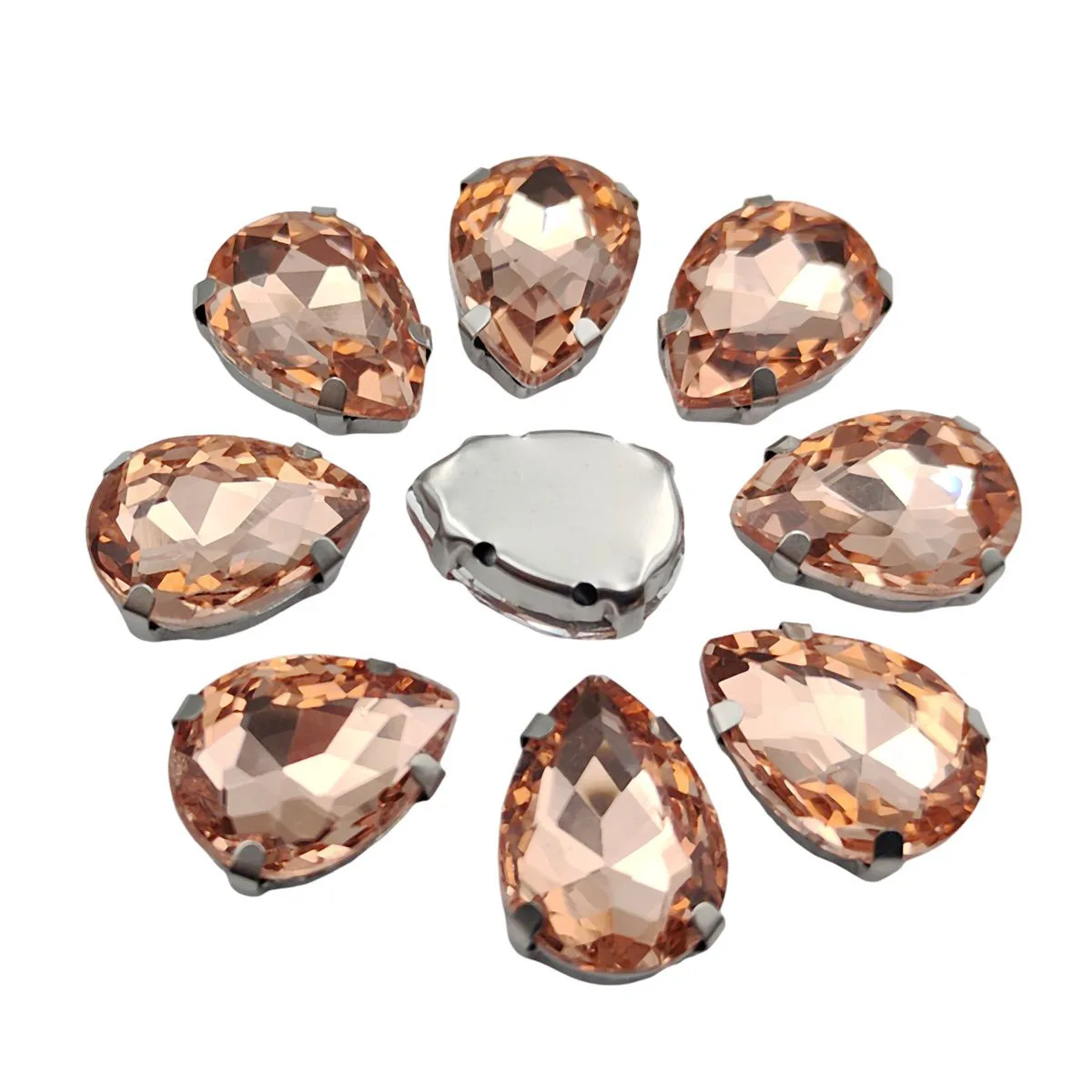 Elegant Teardrop Glass Rhinestones with Silver Metal Claw Base for Needlework Decoration