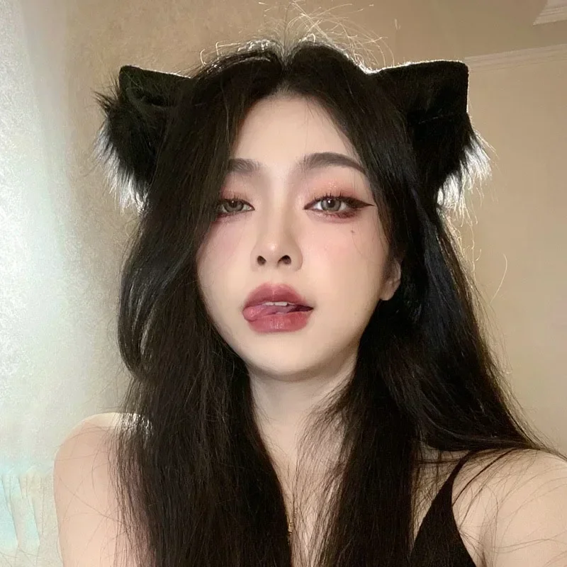 Lovely Sweet Girls Cat Plush Ear Hairband Sexy Fox Cat Women Hair Hoop Fashion Headwear Elegant Black White Ear Hair Accessory lovely cartoon car umbrella rain women three folding full automatic umbrella parasol sun protection anti uv inside black coating