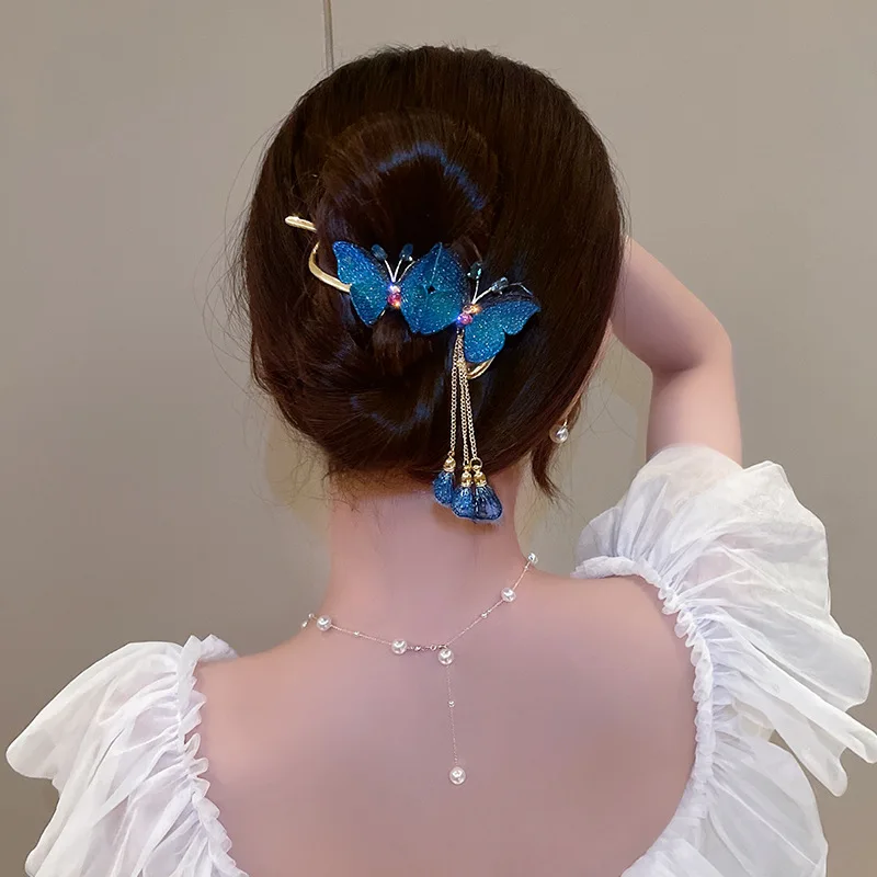 

New Hanfu hair card hair ornament ancient style dragonfly tassel butterfly hair clip bridal jewelry girl jewelry sweet styling
