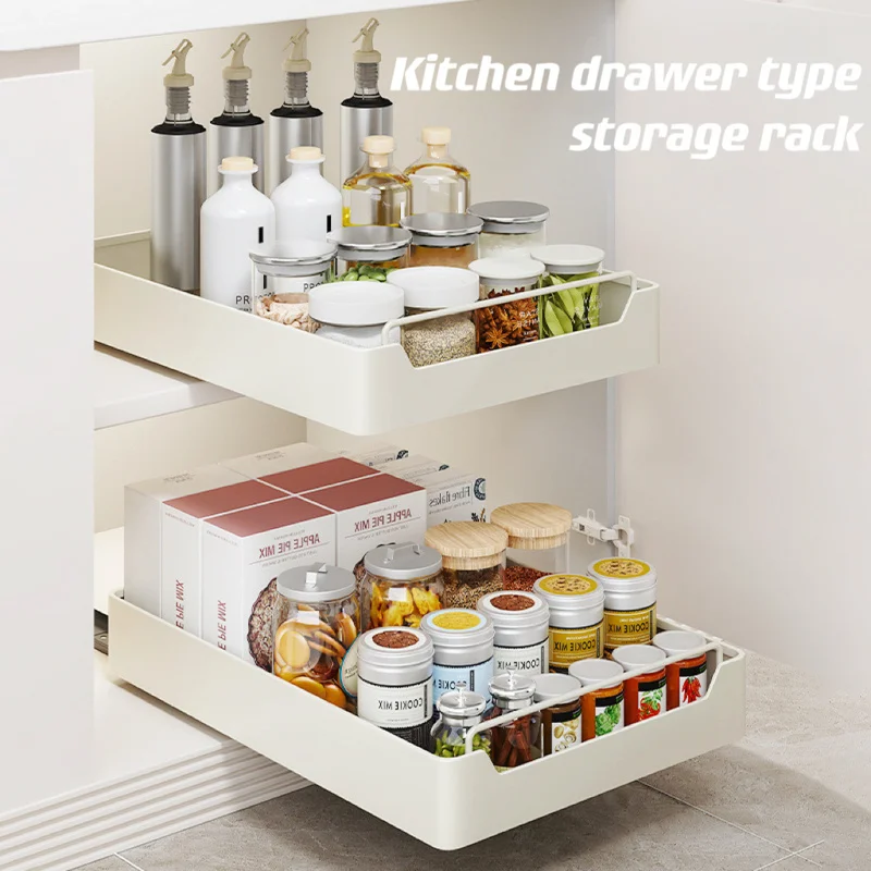 

Kitchen Cabinets With Slide Rails Tableware Storage Rack Pull-Out Type Storage Box Home Cabinet Organizer Free Of Installation