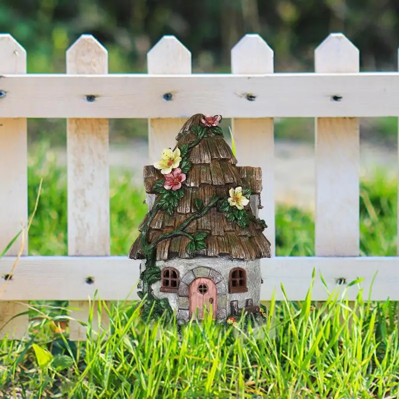 Fairy Garden House Wooden Mini Fairy Window Door Decoration Tree