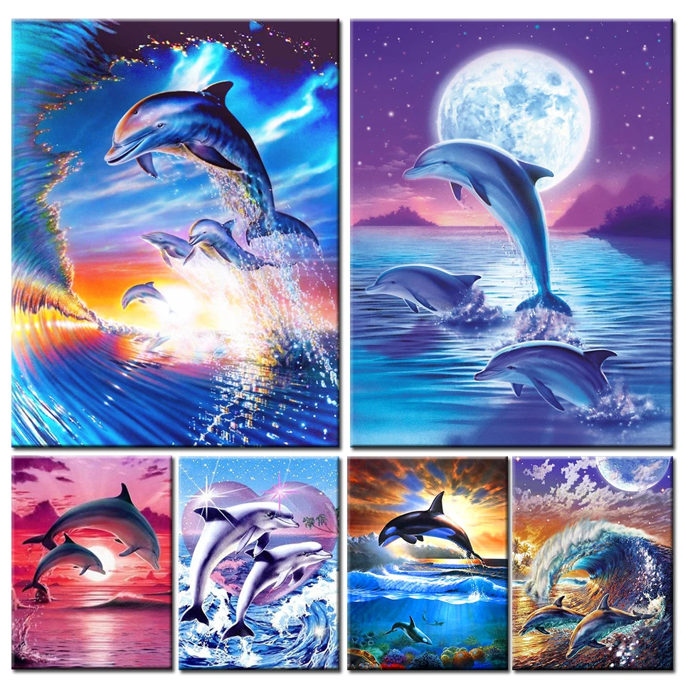 5d Diamond Painting Dolphins Full Diamond Mosaic Embroidery Cross Stitch  Diamond Painting Kits Animal Art Photo Home Decorations - AliExpress