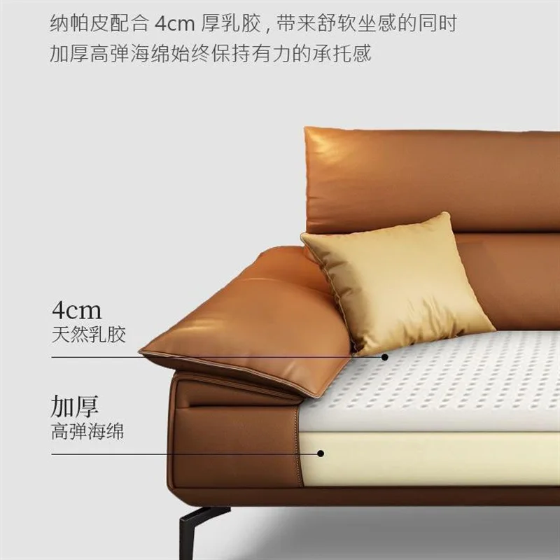 Sofá de couro italiano função elétrica sala de estar primeira camada de couro linha reta três pessoas pequeno apartamento 4