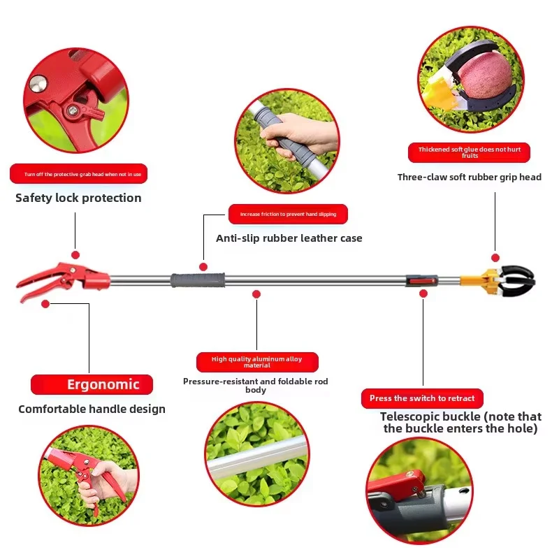 High-Altitude Fruit Vegetable Picker Industrial/DIY Three-Claw Telescopic Pole For Garden Accessories For Picking Fruit High