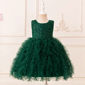 Kids Sequin Christening Party Dresses Girl Sequin Shining Lace Tutu Dress Girls Green Christmas Carnival Gown Children Costumes 1