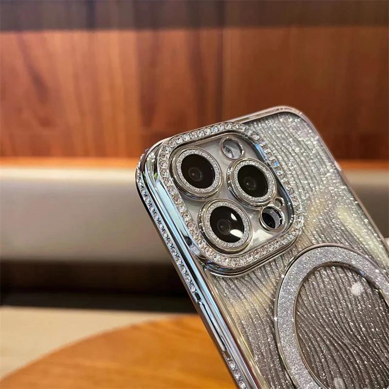 Luxury Plating Flash Rhinestone Glitter Magsafe Magnetic Phone Case For iPhone 11 12 13 14 15 16 Pro Max Bumper On 15 Plus Cover Phone Case