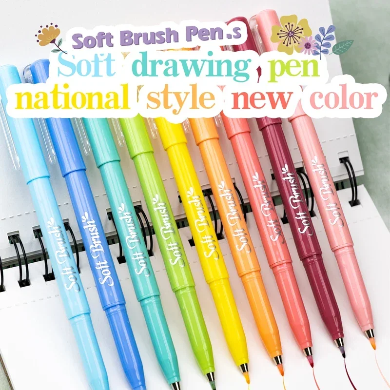 Set of 6 Soft Brush Tip Markers for Art and Calligraphy - Assorted Colors
