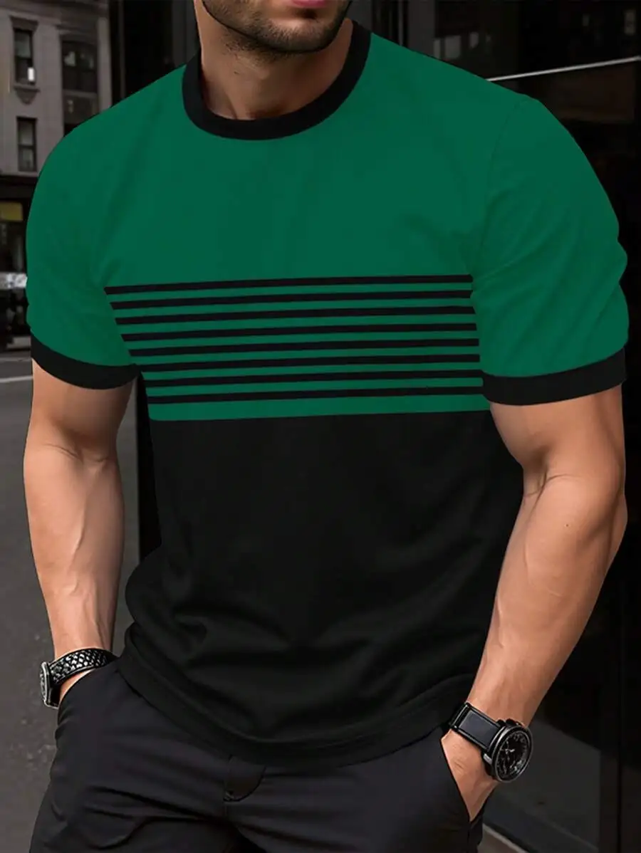 Short Sleeve T Shirt Outdoor Men's Summer Fashion Casual Round Neck Short Sleeve Top Striped Printed Style Asian Size T-shirt round neck short sleeve shirt short sleeved t shirt short sleeve t shirt
