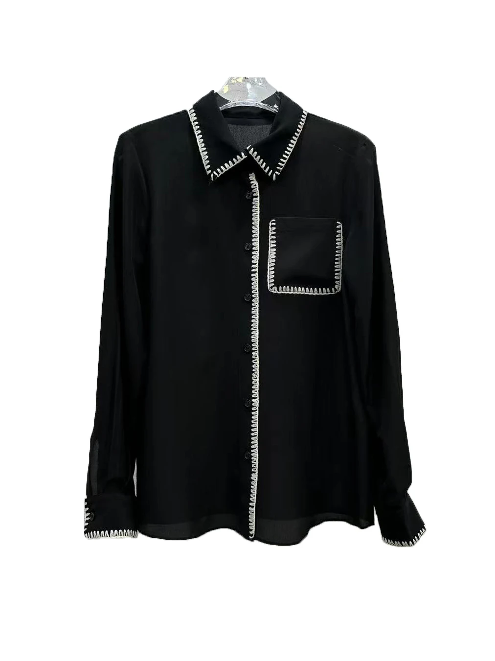 

Color collision silk shirt fashion high casual comfortable versatile 2024 early spring new 1212