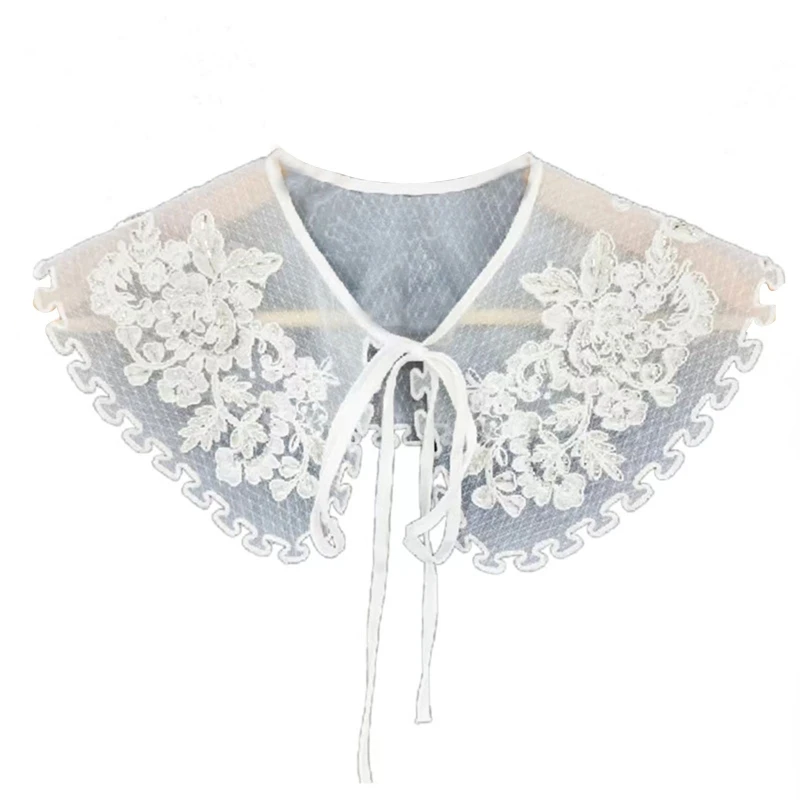 

Hanfu Collar Embroidery Collar Vintage Neckline False Collar Easy To Wear Detachable Collar Tulle Mesh Shoulder Wrap