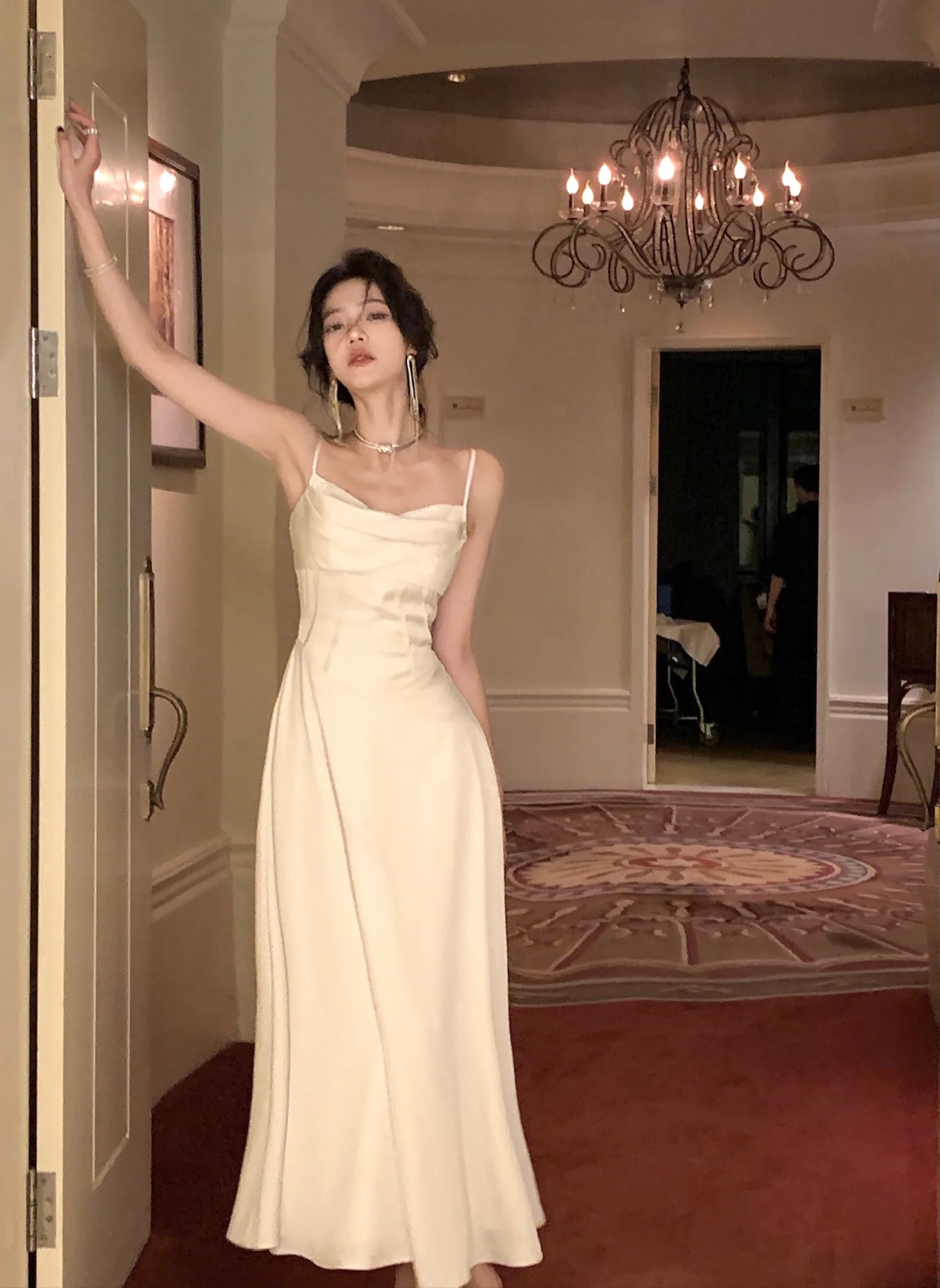 New Summer Satin Midi Dress Women Slim Spaghetti Strap Elegant Party Dresses Wedding Evening Birthday Backless Prom Robe Clothes