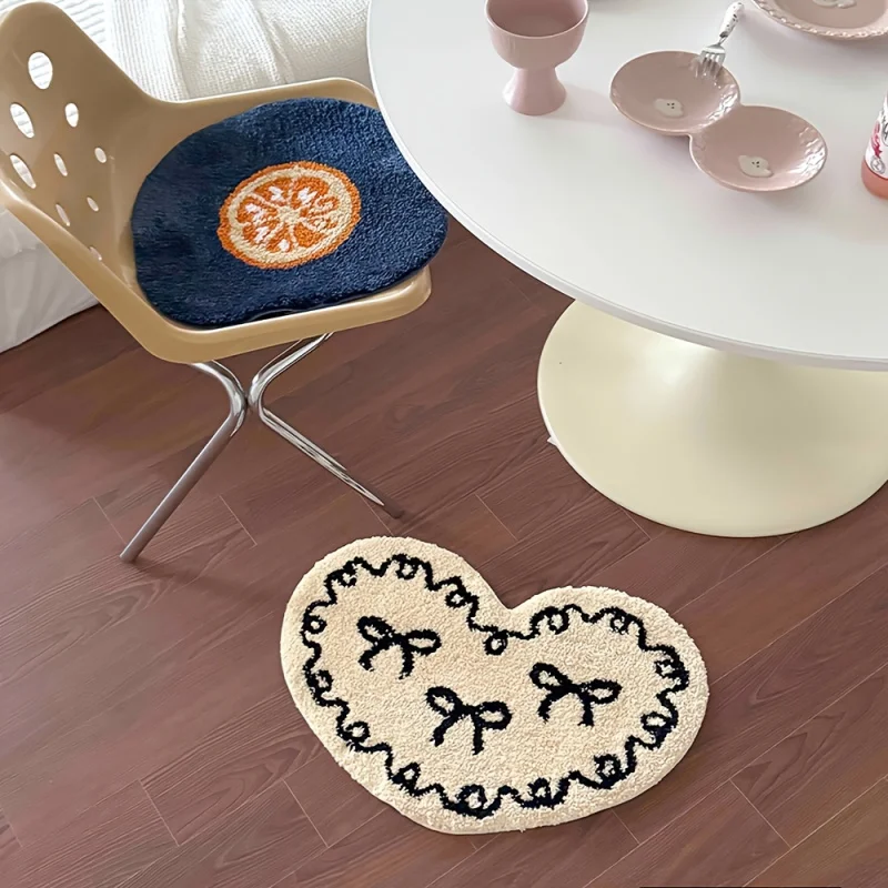 VIKAMA ins 귀여운 리본 하트 모양 카펫, 부드럽고 푹신한 홈 데코 카펫, 침실 카펫, 거실 카펫