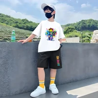 Ensemble de t-shirts blancs pour enfants, impression numérique, manches courtes + short, été, garçon, fille, tout-petit, 3-12 ans, ensemble décontracté et tendance 3